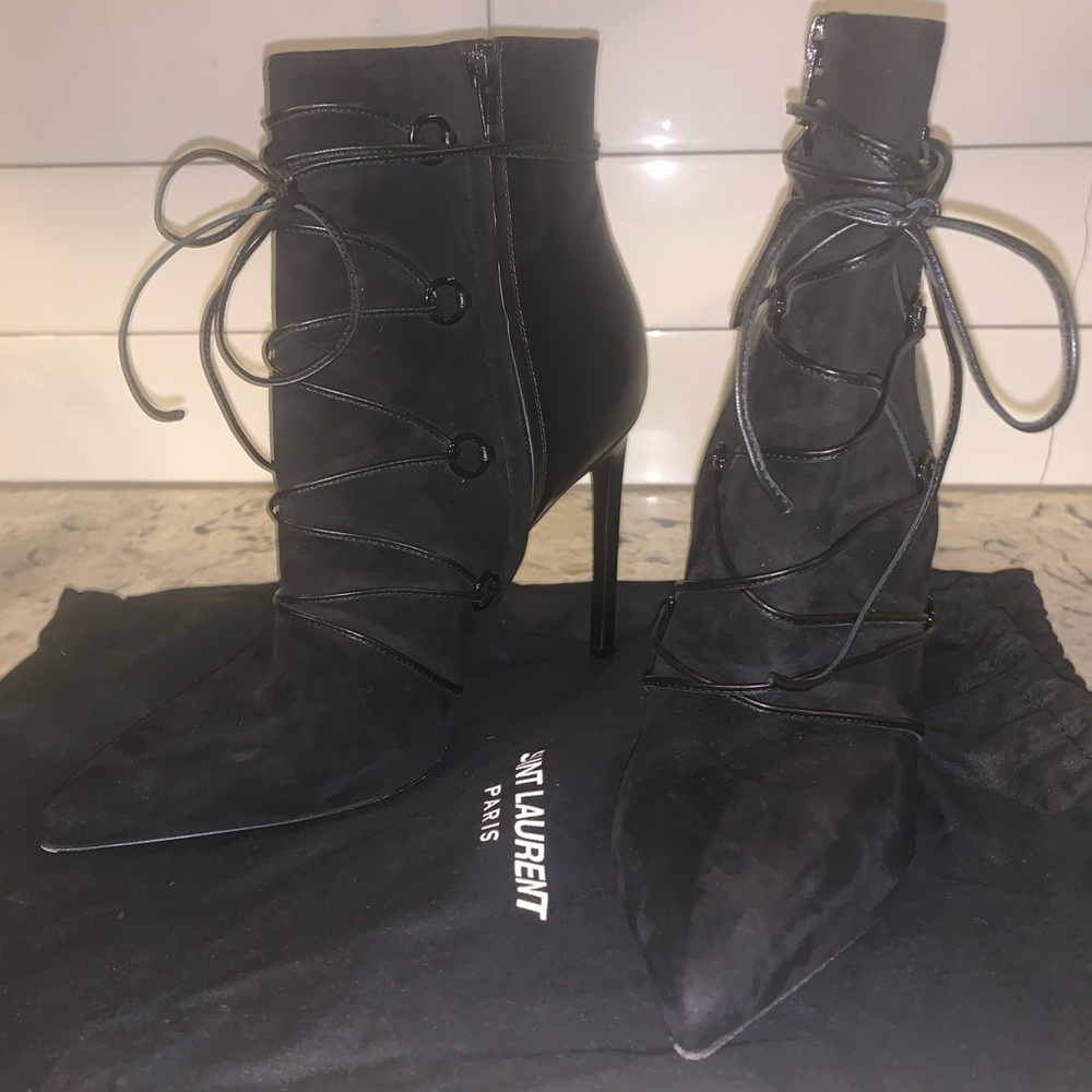 Saint Laurent Black Leather & Suede booties